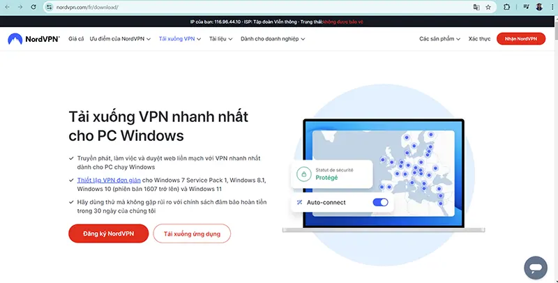 Nhấn tải xuống ứng dụng để tải NordVPN về máy tính