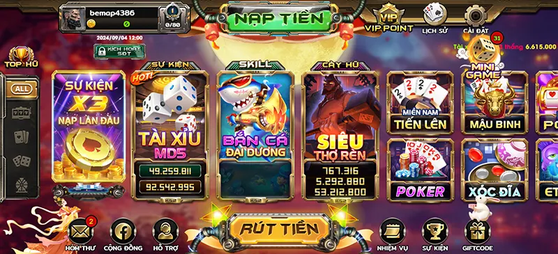 Ở giao diện chính của cổng game nhấn chọn “rút tiền”