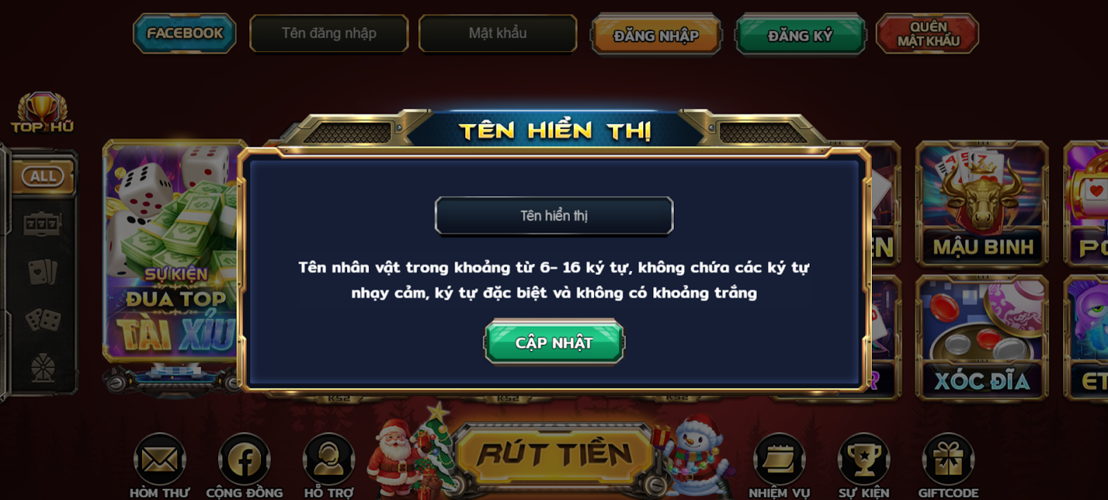 Anh em hãy tạo tên cho nhân vật và nhấn cập nhật